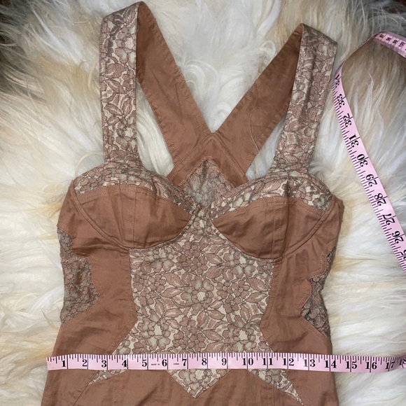 90s Brown Lace Tight Fitting Dress Bustiers Cup - Picture 3 of 6
